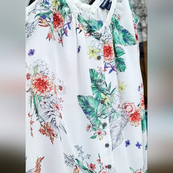 Torrid White Tropical Floral Button-Front Cami Tank Top – Size 00 -M/L - Size 10 - Picture 5 of 16